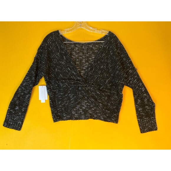 ABOUND Twist Back Sweater Top Womens M Black Marled Knit Pullover Cropped NWT - Picture 3 of 7
